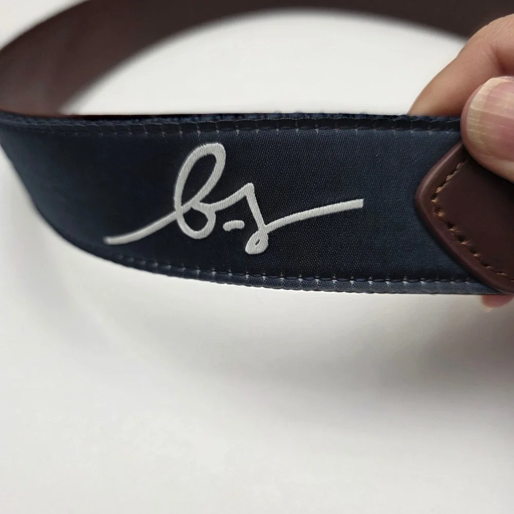 Boston Scott Men's Navy Blue Belt with Brown‎ Leather Trim and Silver Buckle
